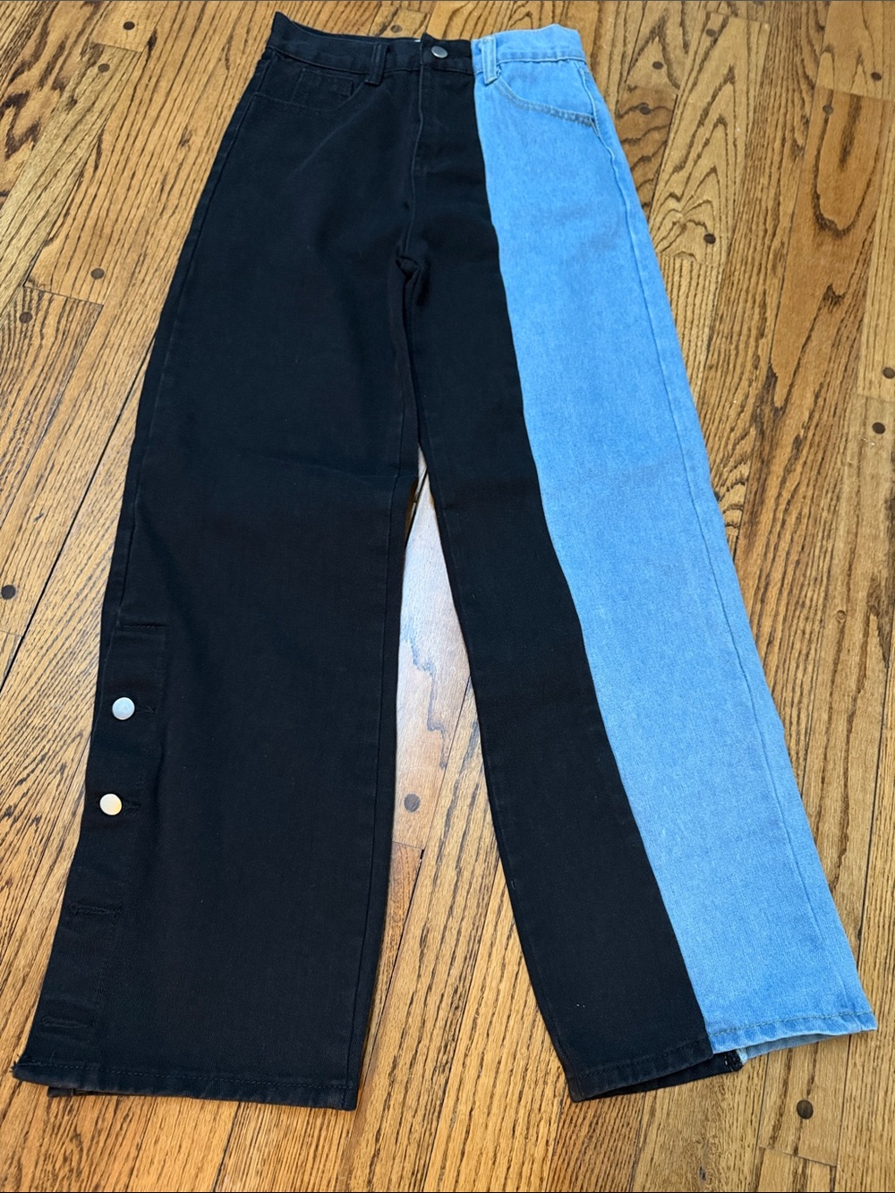 Oak and Fort sz M Slit Panel 2 Tone Button High Waist Wide Leg Jeans 100% cotton
